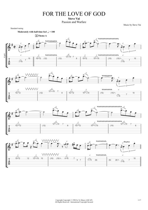 For The Love of God Tab by Steve Vai .